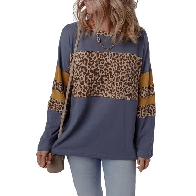Personalized Leopard Print Irregular Hem Long sleeved Top For Women Lc25132541 P522 Style - Shop at LoveMi