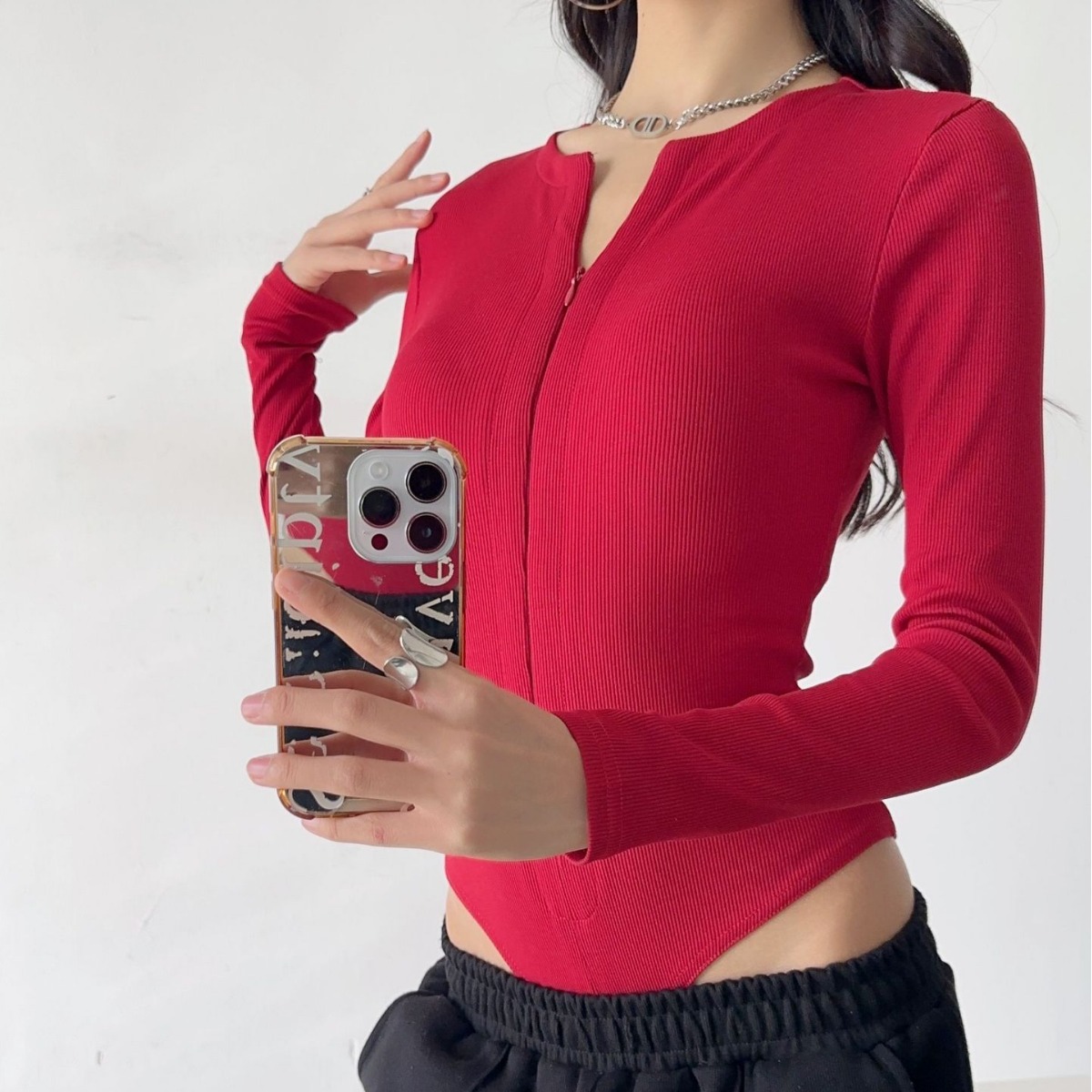 Top Women's Round Neck Tight One-piece T-shirt