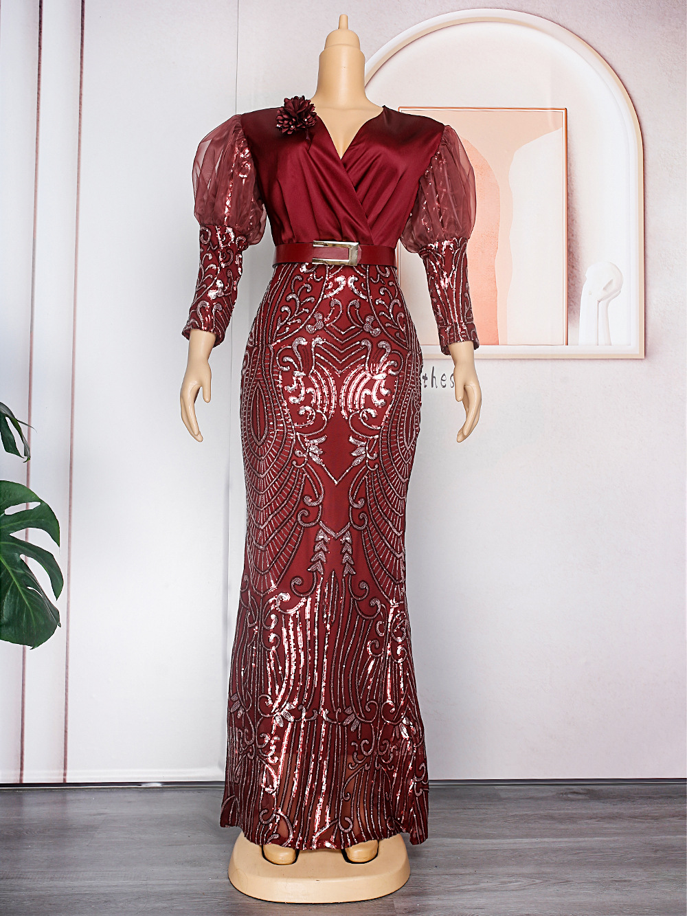 Polyester 3/4-Sleeve Long Evening Dress, picture 6 of 9