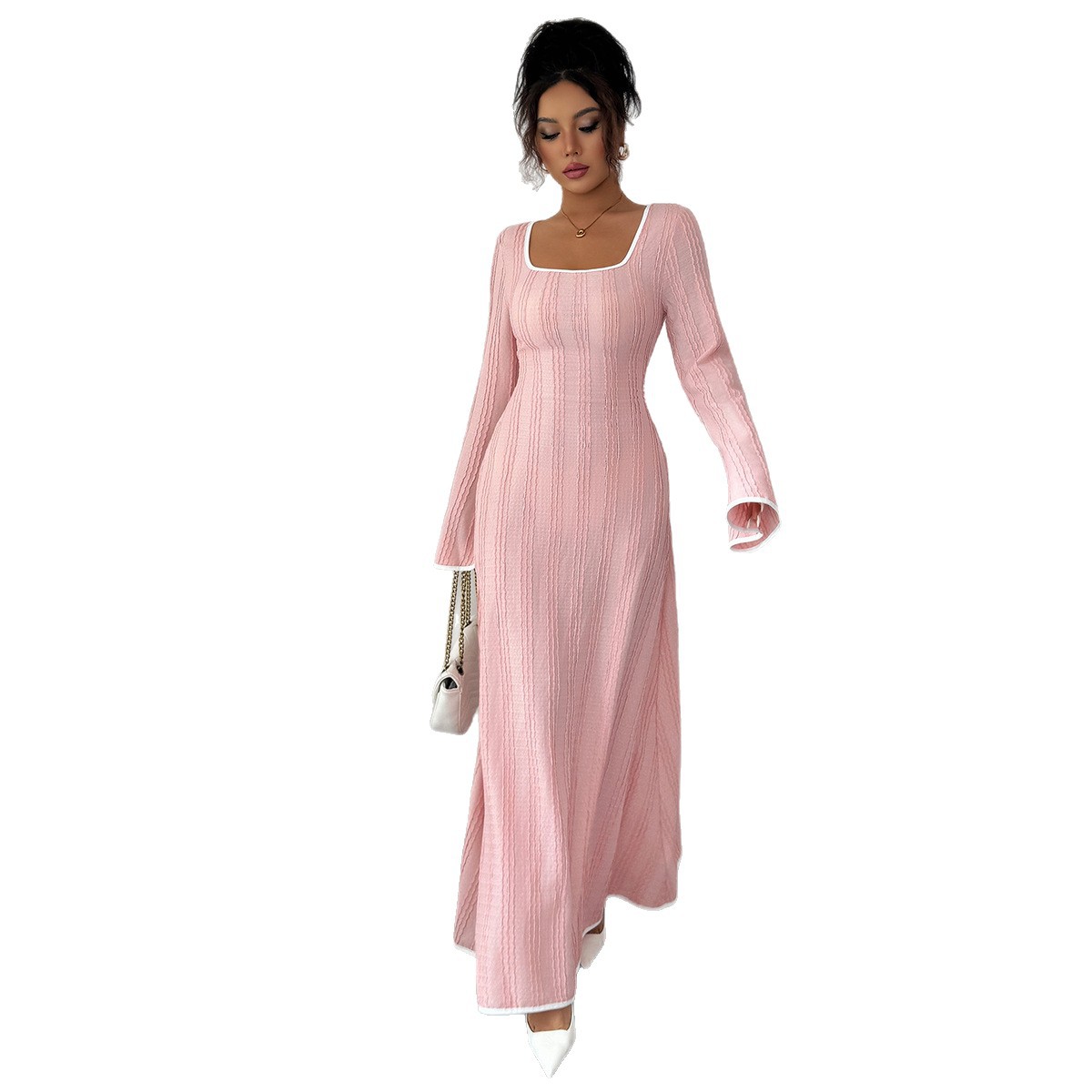 Slim-fitting Simple Long Sleeve Dress Women's Clothing