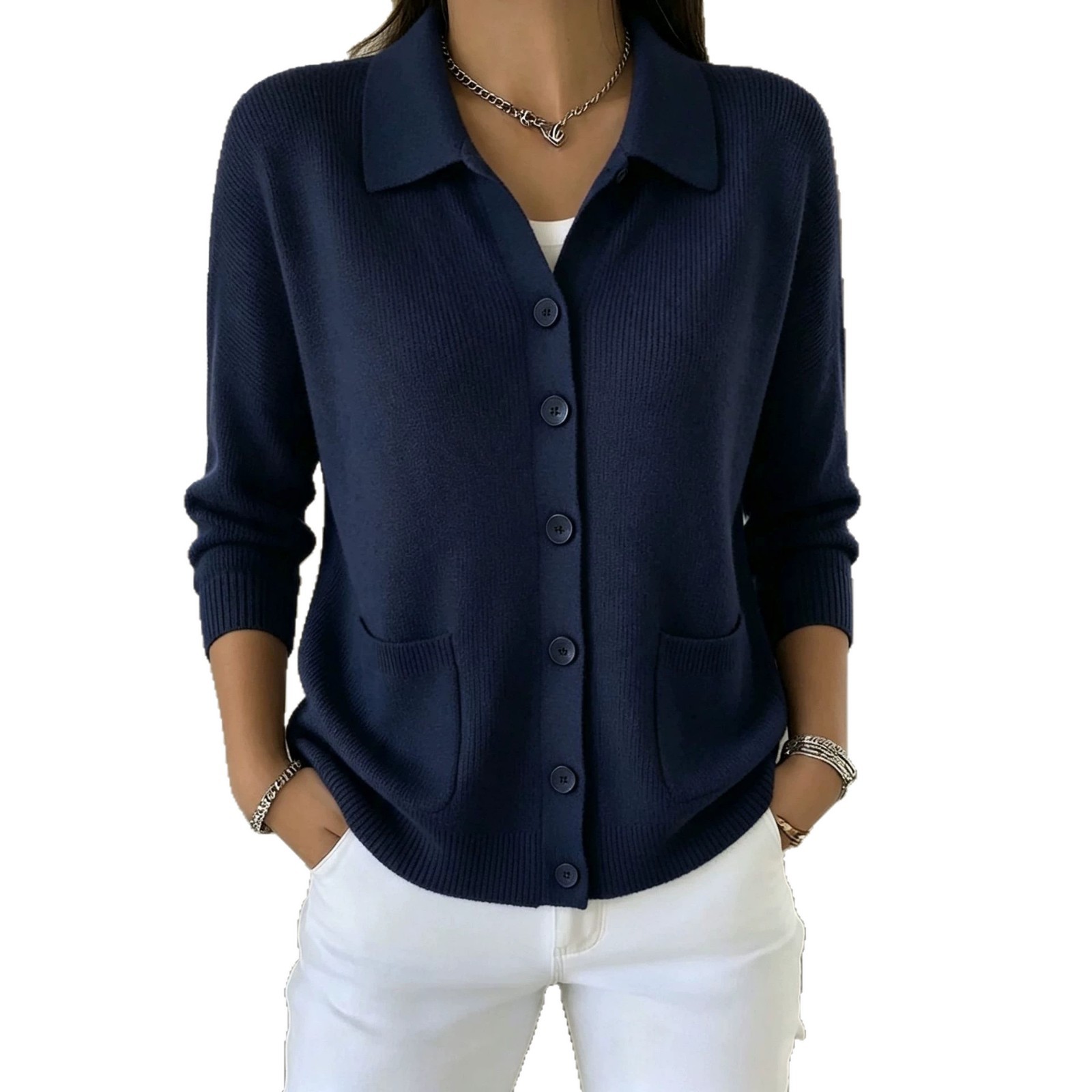 Casual Fashion Knitted Cardigan With Buttons Womens Sweater
