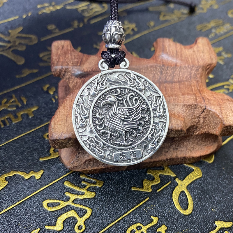Vintage 999 Silver Pendant Thai Silver Four God Beast Necklace