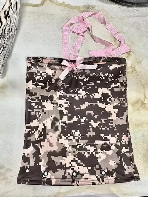 Bow Lace Trim Printed Sleeveless Tank Top Camouflage - Shop at LoveMi