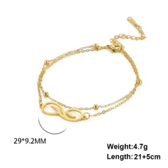 Women's Bohemian Infinite Symbol Anklet Stainless Steel Double Layer Bead Necklace Beach Anklet - Gold - View 1
