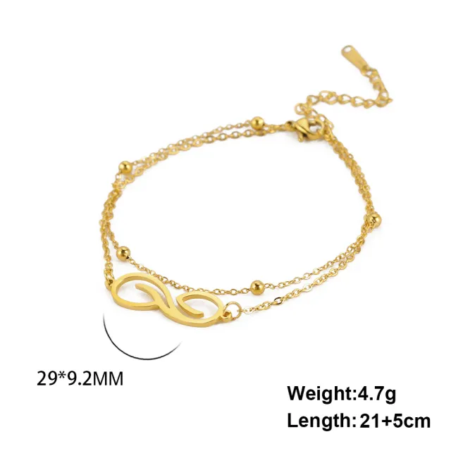 Women's Bohemian Infinite Symbol Anklet Stainless Steel Double Layer Bead Necklace Beach Anklet Gold - Shop at LoveMi