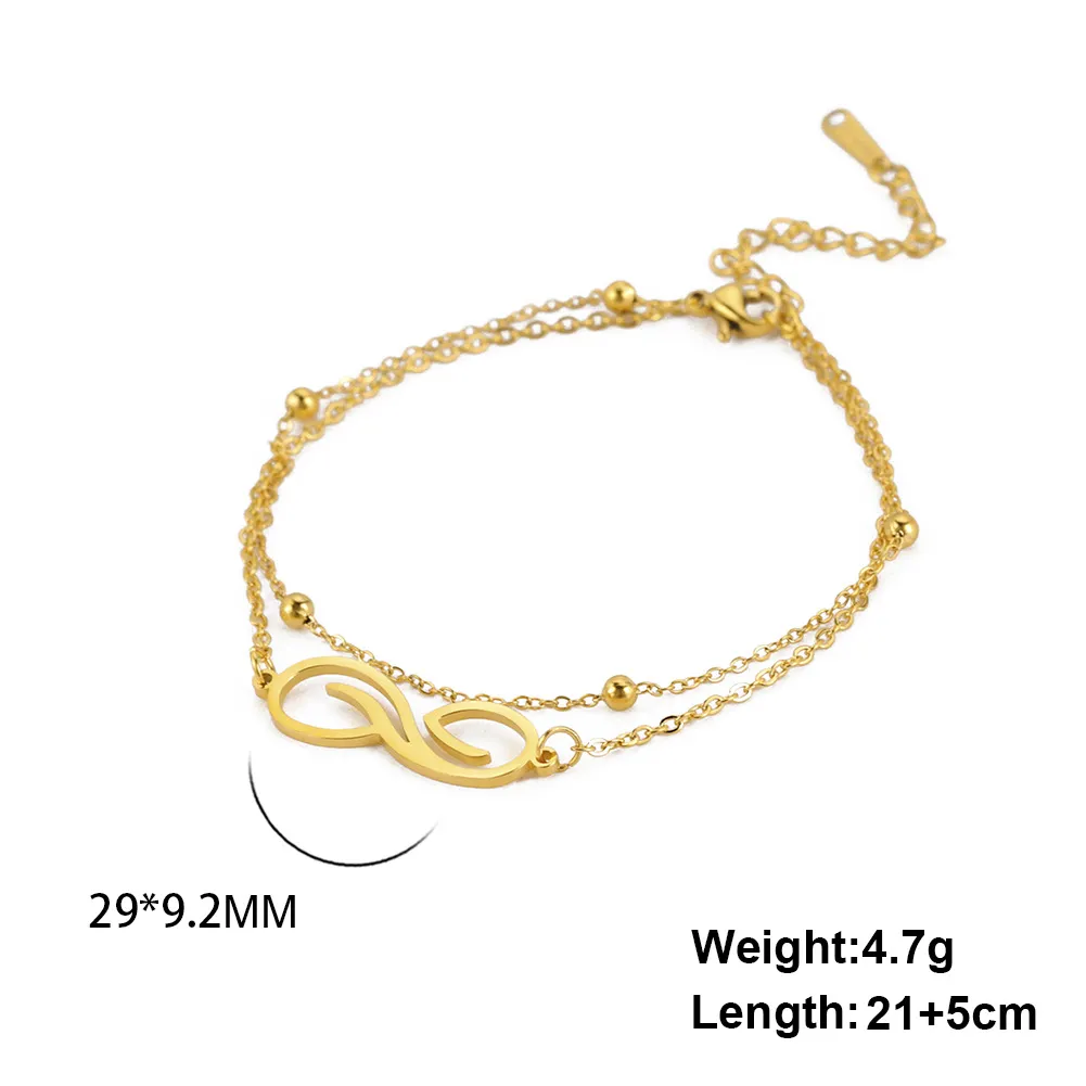 Women's Bohemian Infinite Symbol Anklet Stainless Steel Double Layer Bead Necklace Beach Anklet - Gold