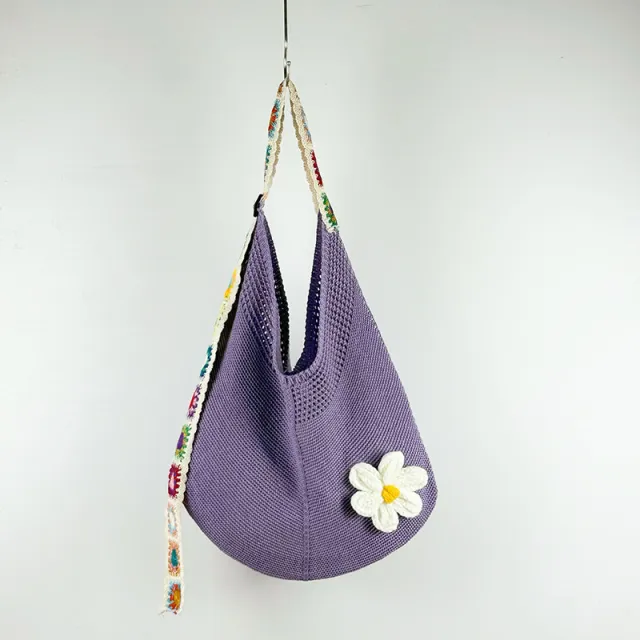 Women's Woven Shoulder Bag Hollow Flower Purple - Shop at LoveMi