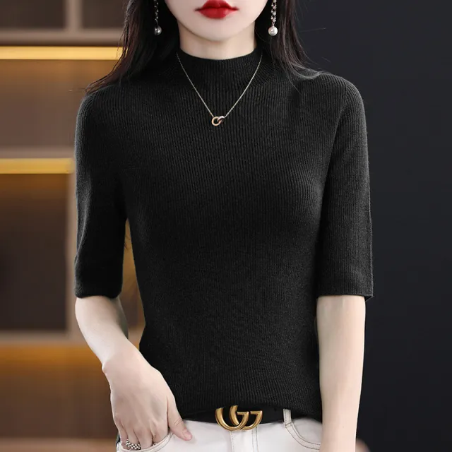 Spring New Half Turtleneck Half Sleeve Women's Bottoming Sweater Black - Shop at LoveMi