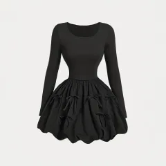 New Stylish And Elegant Waist-cinching Womens Mini Dress - Black - View 1