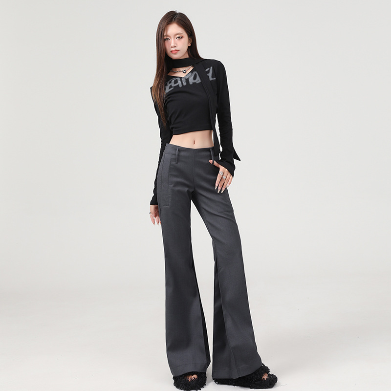 SpringSummer New Gray Sassy Low-Waist Flared Casual Pants