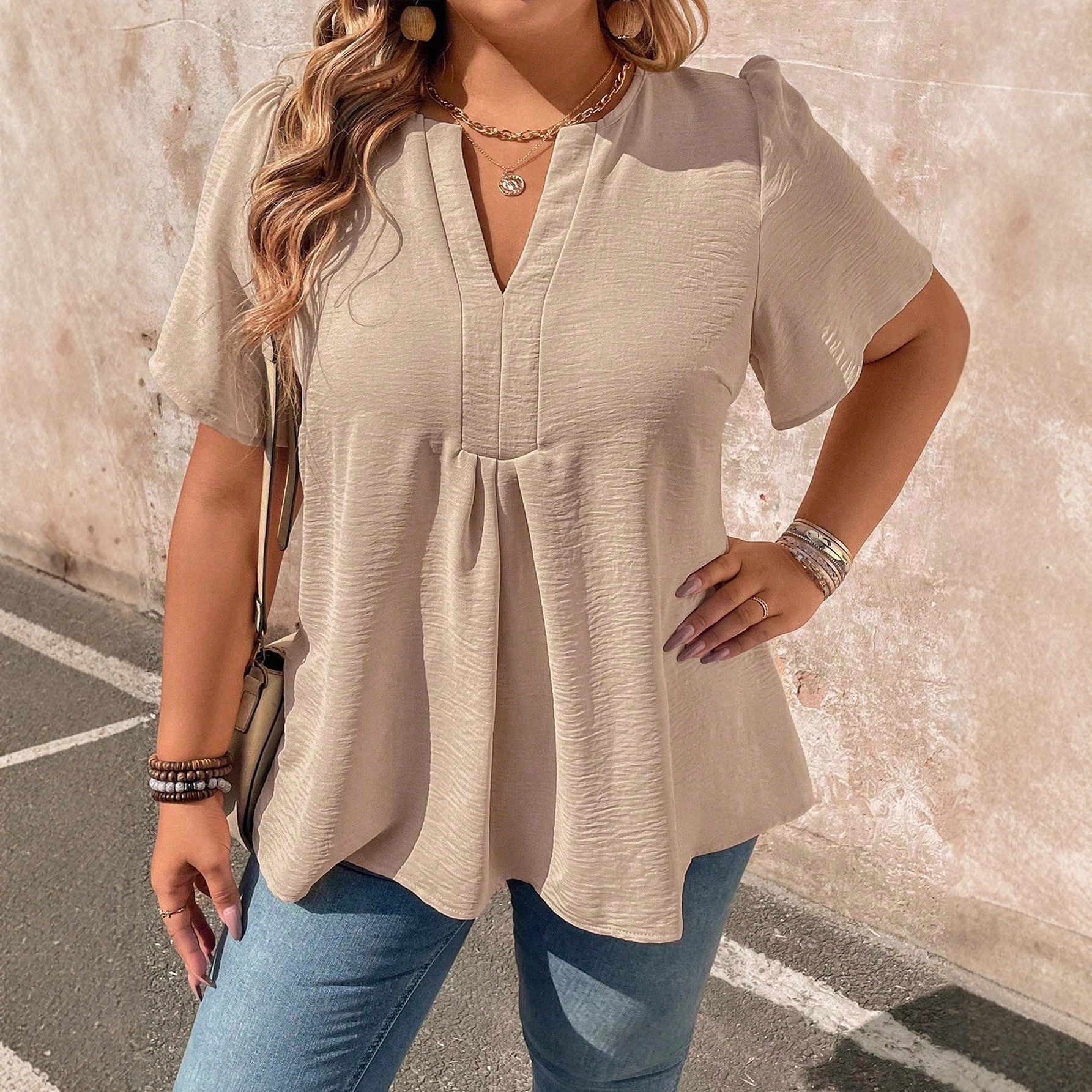 Women's V-neck Short-sleeve Chiffon Top