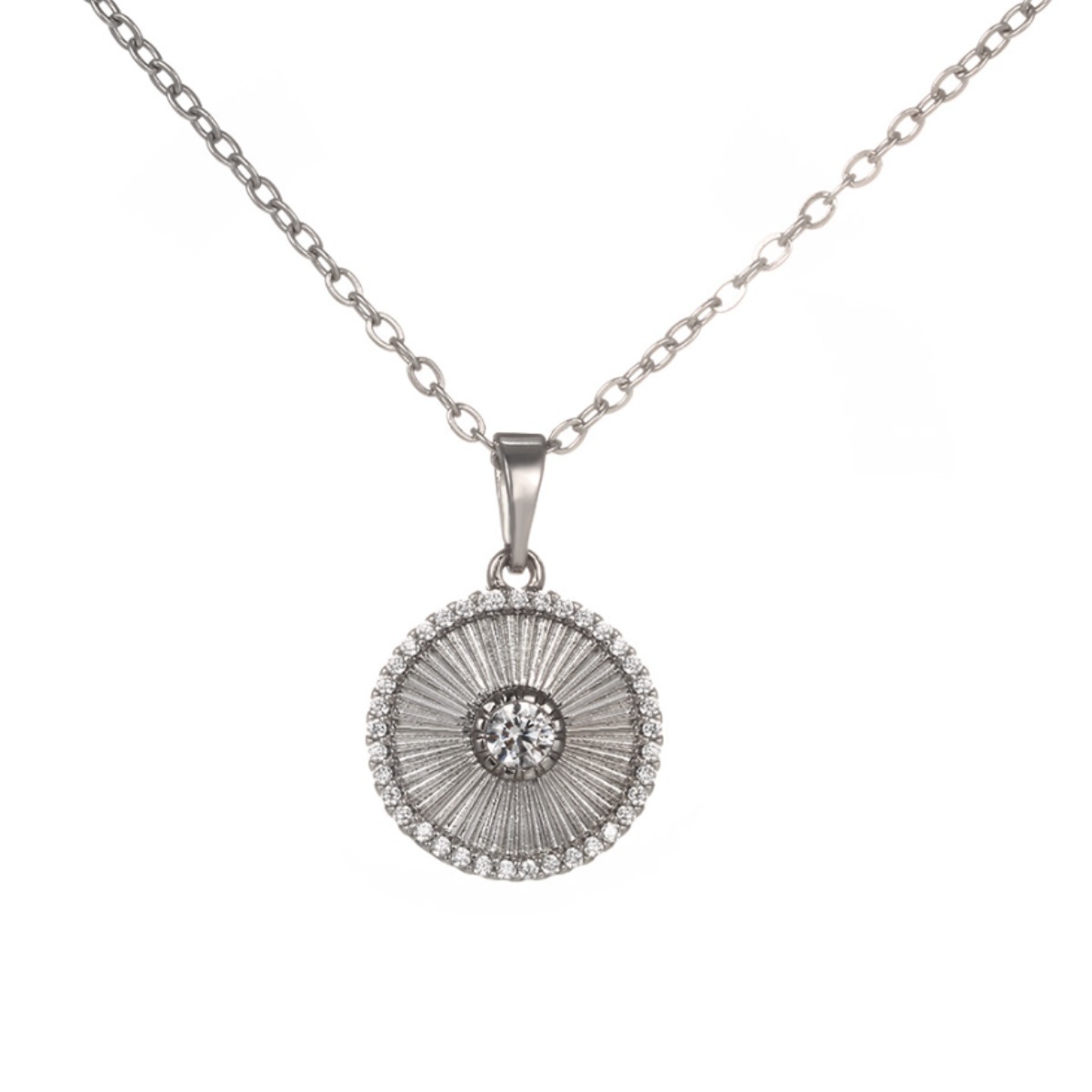 Geometric Round Striped Zircon Pendant Women