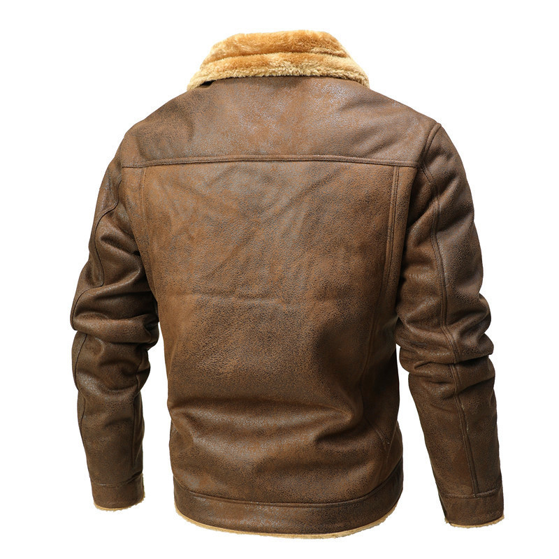 Fur-trimmed Lapel Jacket For Men, Winter Fleece-lined Coat - Image 1