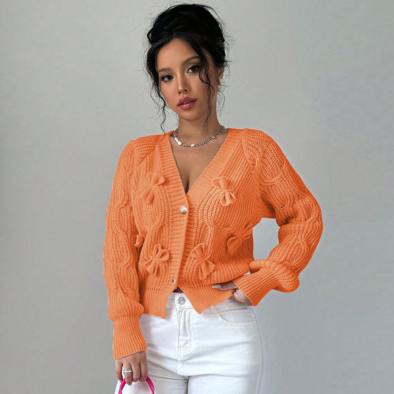 Women's Solid Color Long Sleeve Bowknot Knitwear Cardigan Coat - Image 8