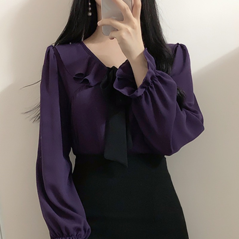 Lace-up Loose Fashion French Style Long Sleeve Shirt