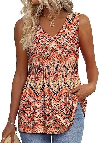 Women's Elegant Sleeveless V neck Elegant Ruffle Top Orange - Shop at LoveMi