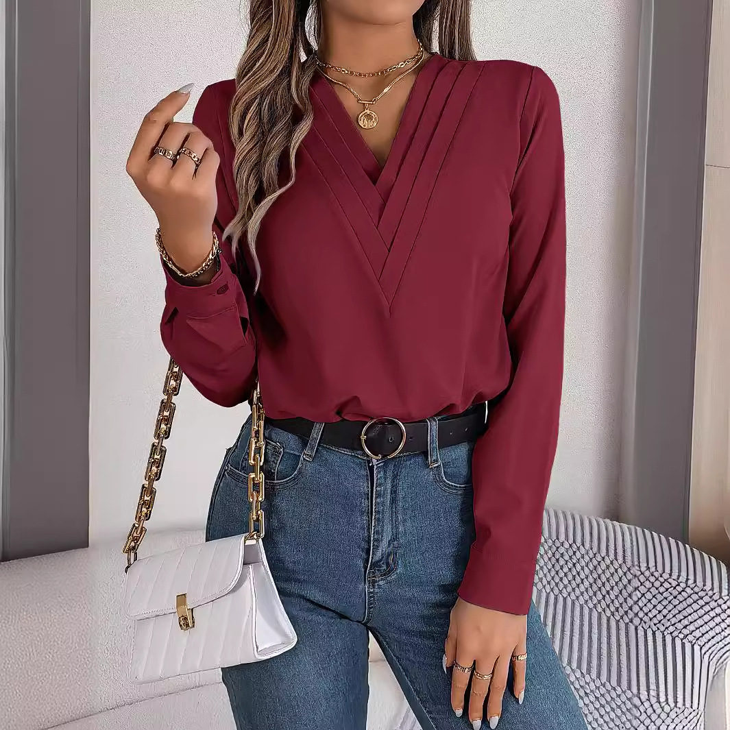 Layered V-neck Long Sleeve Shirt Women's Clothing