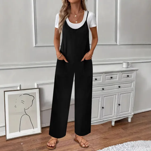 Solid Color Casual Suspender Jumpsuit Women's Clothing Black - Shop at LoveMi