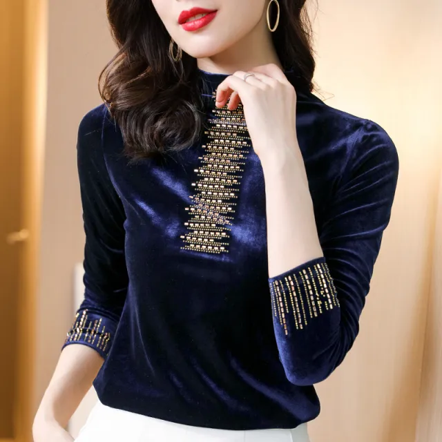 Women's Half Turtleneck Spring And Autumn Bottoming Shirt Blue Thin - Shop at LoveMi