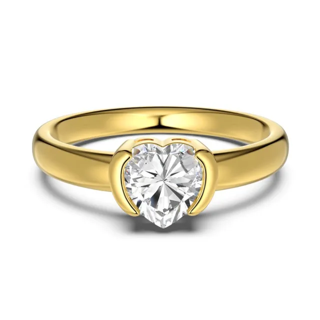 S925 Sterling Silver Ring Luxury Golden Heart Dy121175Sgwh - Shop at LoveMi