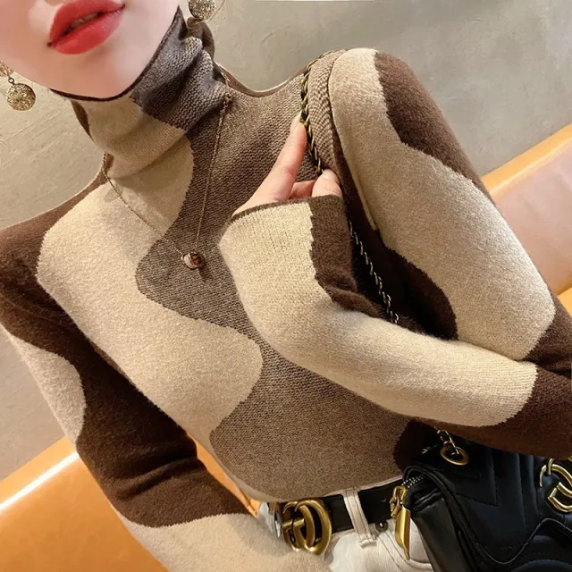 Autumn And Winter Undershirt High grade Western Style Color Matching Winter Knitting Inner Wear Brown - Shop at LoveMi