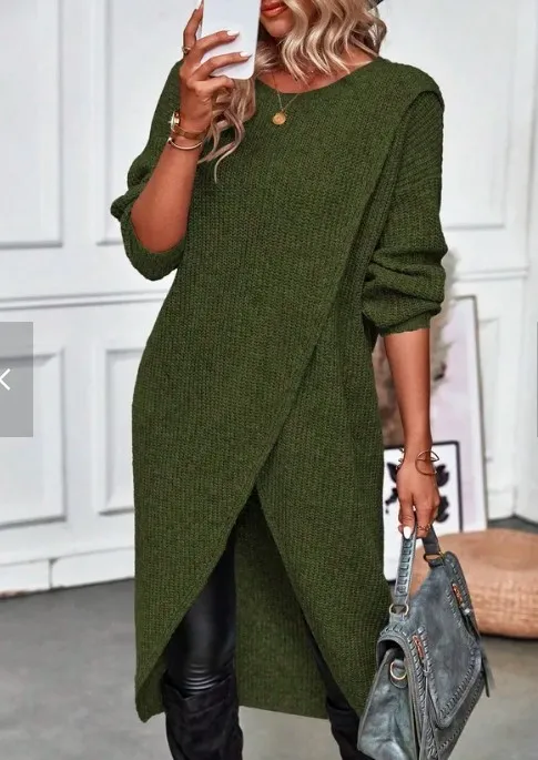 Women's Knitted Long Dress And Coat Army Green - Shop at LoveMi