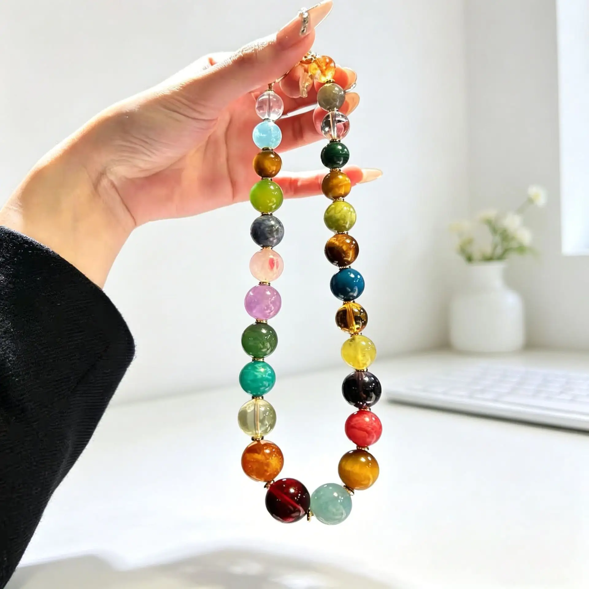 Fine Crystal Multi-treasure Round-bead Necklace