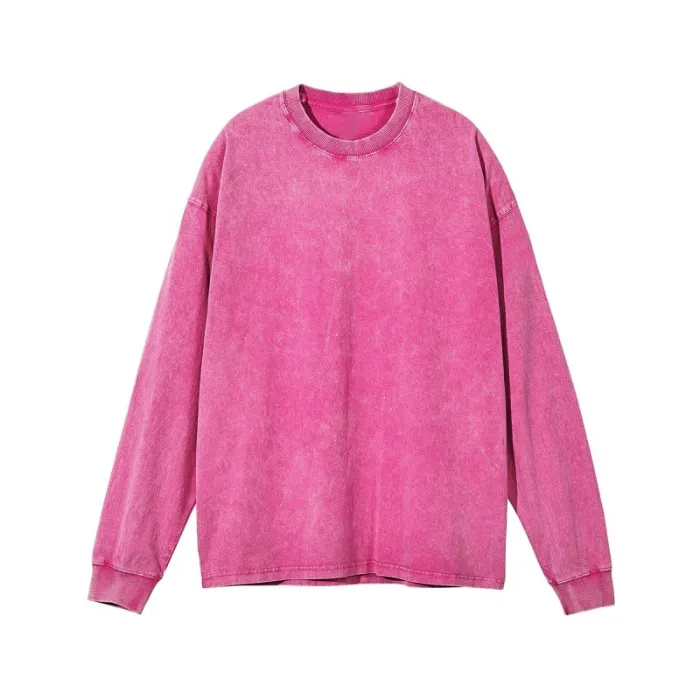 American Retro Double Yarn Cotton Worn Looking Washed-out T-shirt Top - Rose