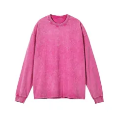 American Retro Double Yarn Cotton Worn Looking Washed-out T-shirt Top - Rose - View 1