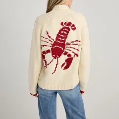 Women's Cardigan Long Sleeve Shrimp Printed Knitted - Red - View 1