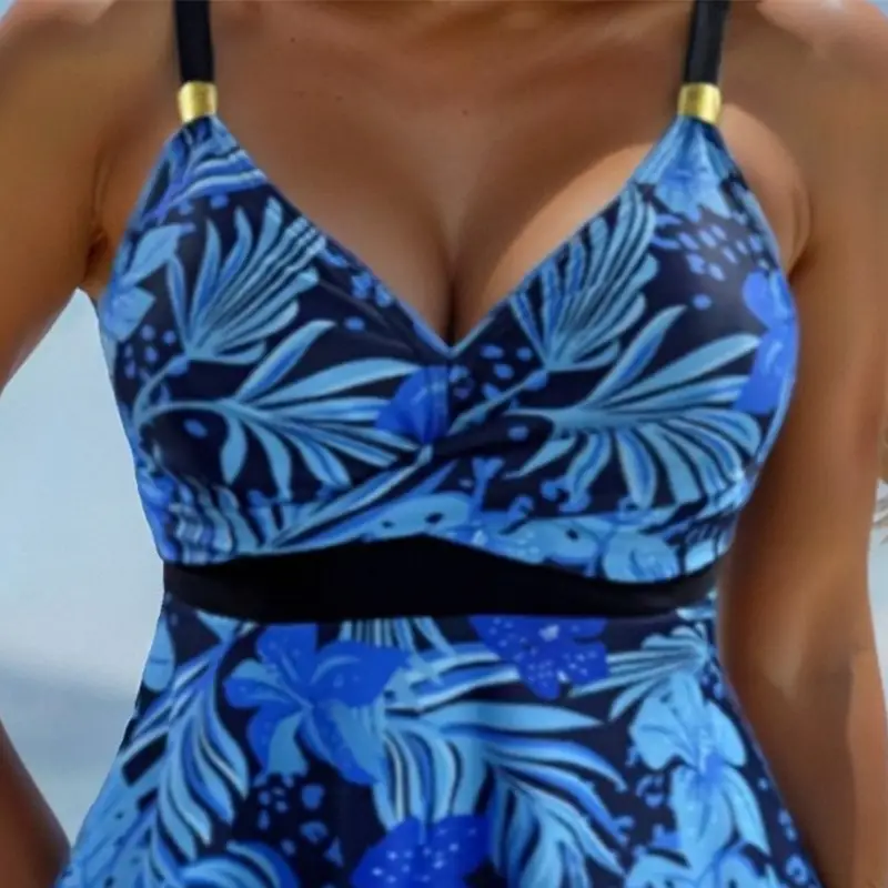 New Printed Dress-style Tummy-control Two-piece Swimsuit For Women