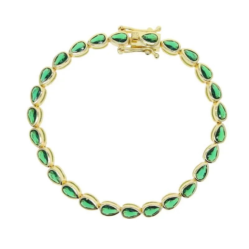 Geometric CZ Tennis Bracelet For Women Paved Different Shape - B5010 G Green Water Drop