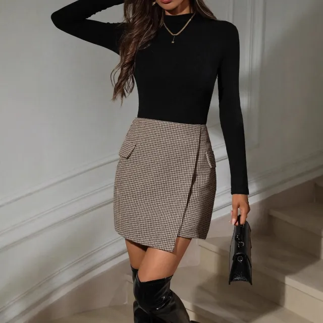 Arrival Elegant Houndstooth Dress For Women In Stock Chocolate Xl - Shop at LoveMi