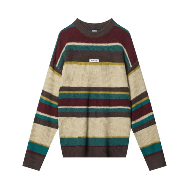 Vintage Stripe Sweater Loose And Idle Women Red Apricot - Shop at LoveMi