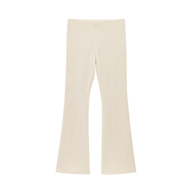 Bowknot Long-sleeved Top Bell-bottom Pants Long Pants Suit - Pants-M