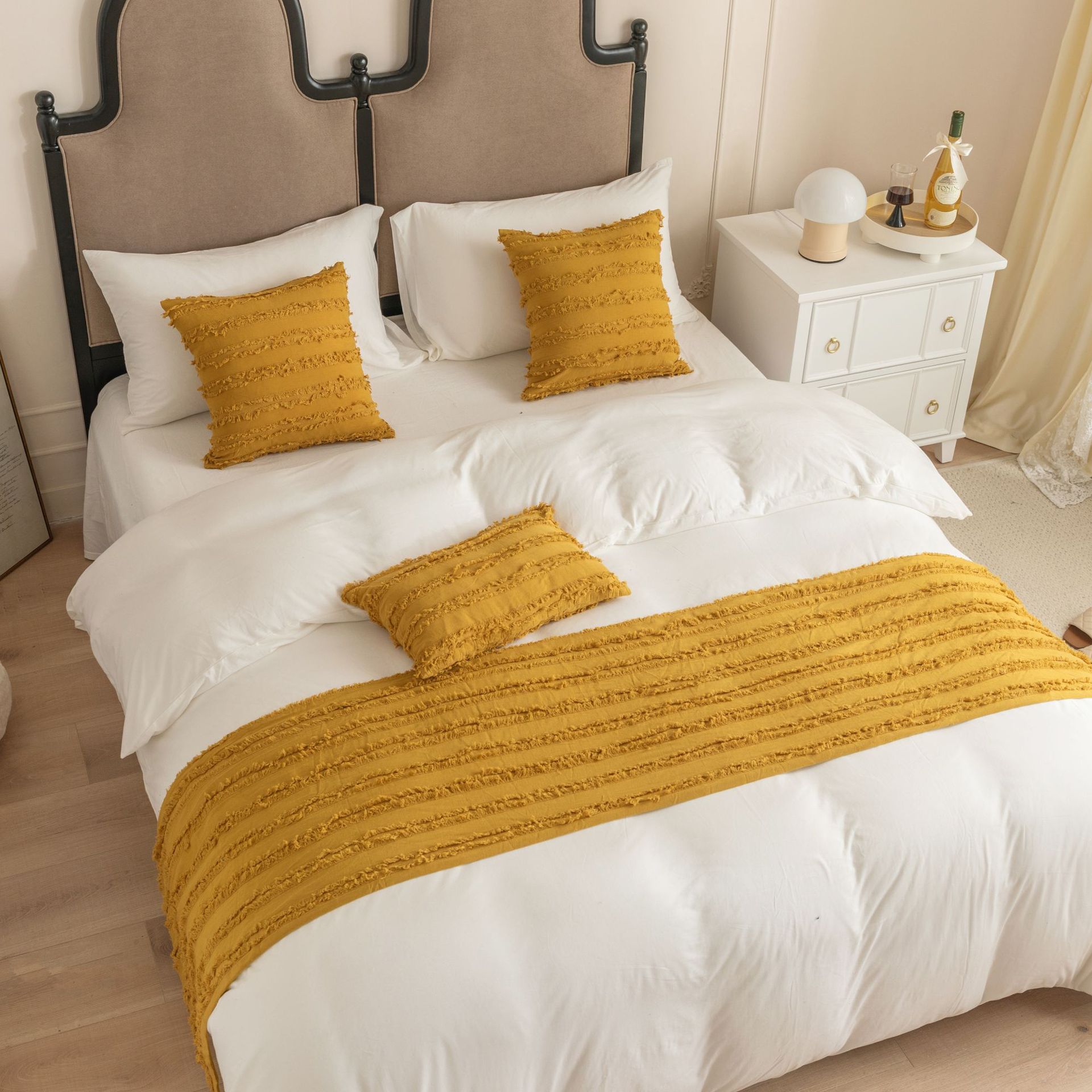 Solid-color Cotton-linen Jacquard Bed Runnerbed Flag
