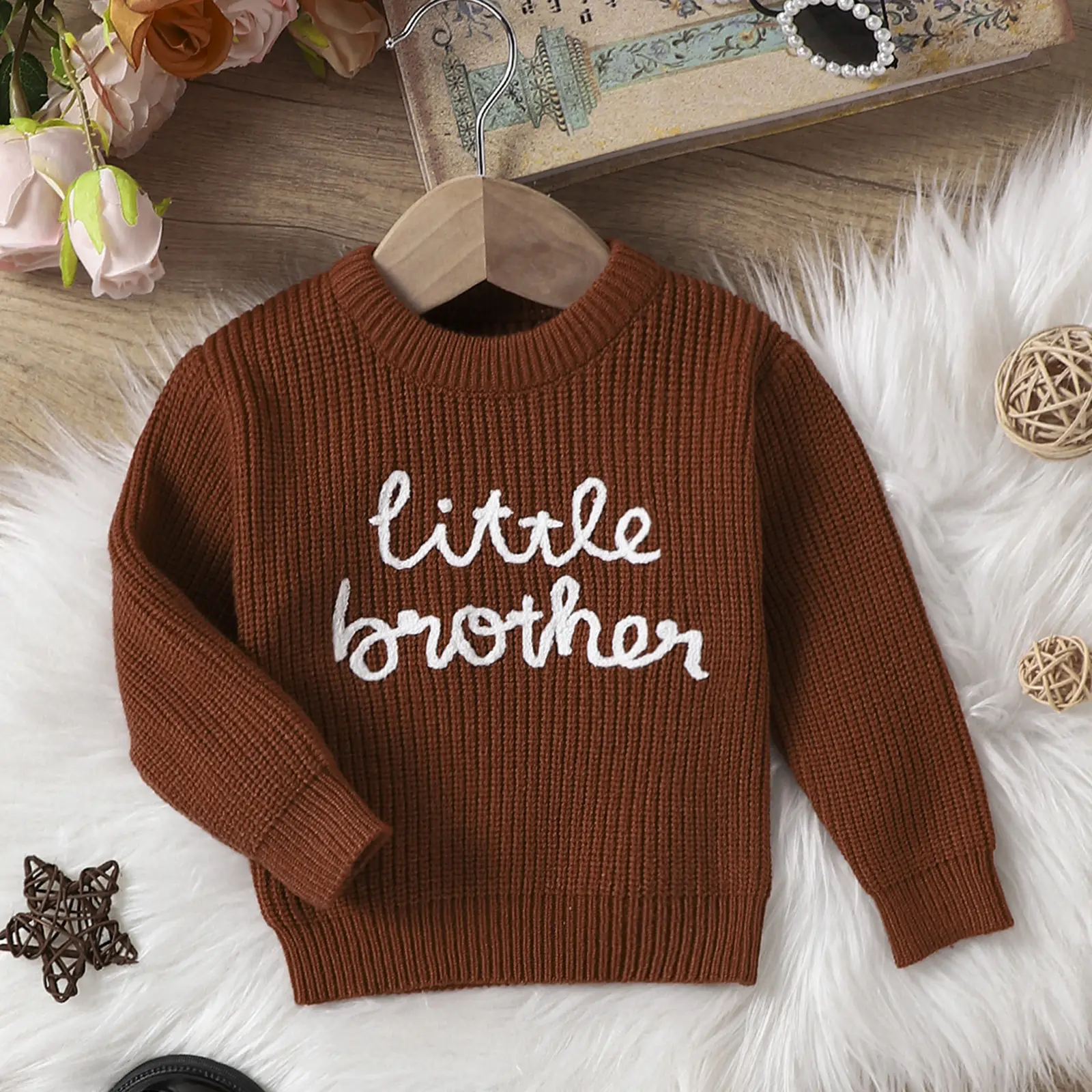Baby Pullover Round Neck Letter Embroidered Printed