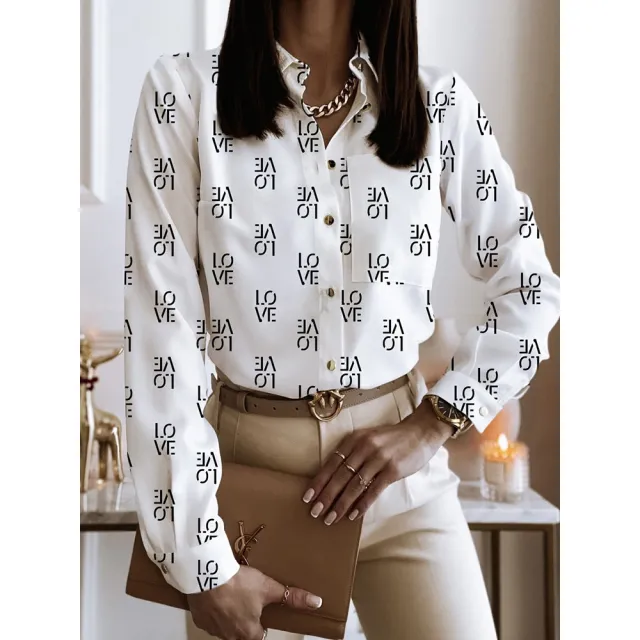 Spring And Autumn Long Sleeve Loose Printed Long Sleeve Lapel Mid length Shirt Style02 - Shop at LoveMi