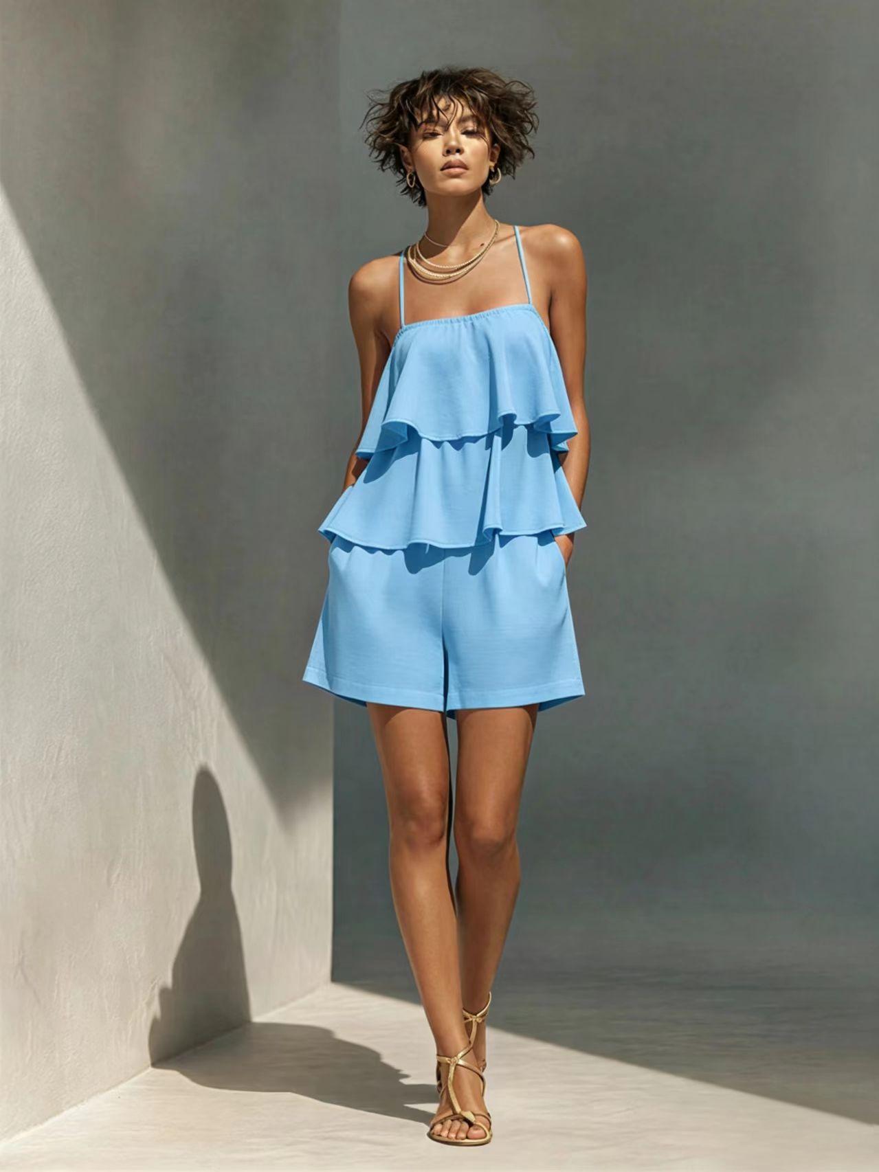 Women's Ruffle Camisole Set in Red – Lifestyle Styling Shot