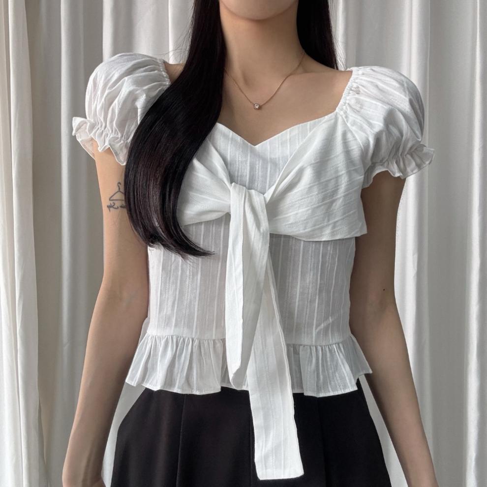 Bow-tied Ruffled Frill Puffed-sleeve Shirt 26 3c26910b 0445 4c56 9019 685d5118129f