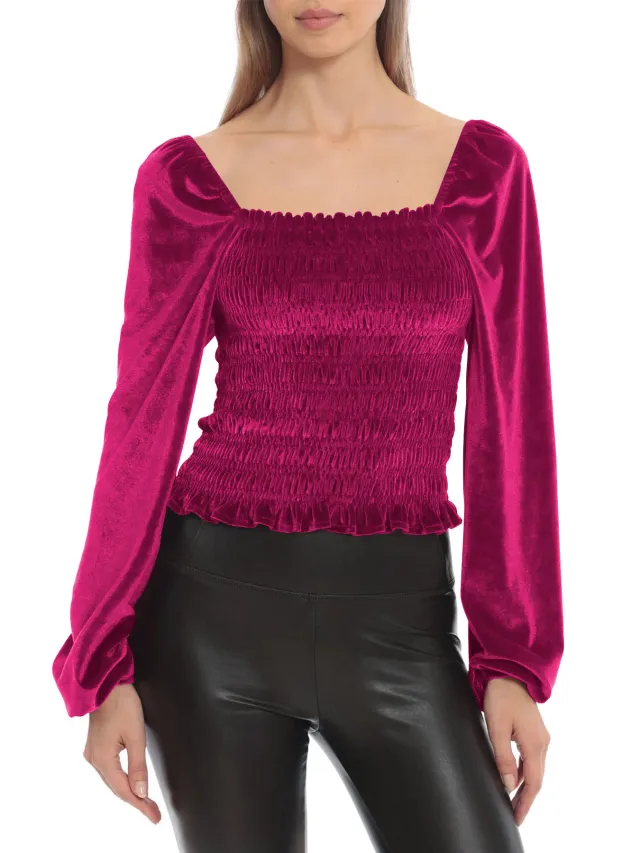 Elegant Suede Long Sleeve Top Rose - Shop at LoveMi