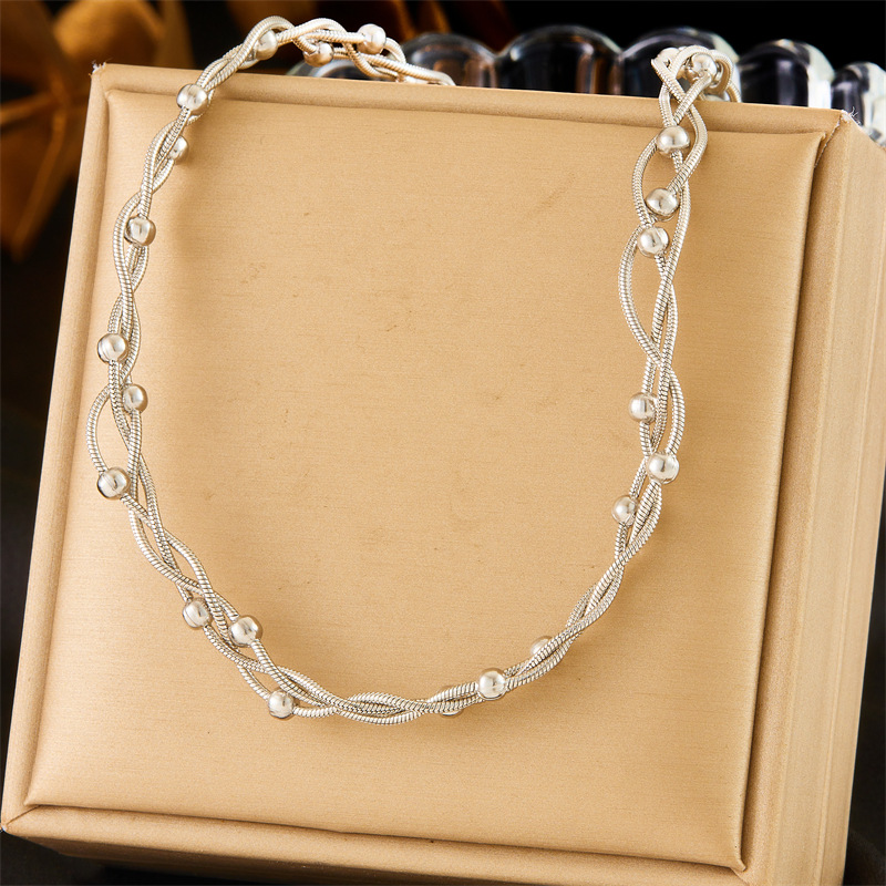 Unisex Style Chain Winding Spacer Beads Stainless Steel Gold Plated Cross Necklace