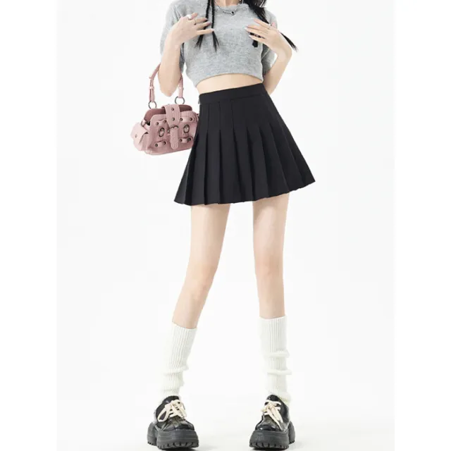 Spring And Summer Black Pleated Skirt Small Slim Fit All matching Black - Shop at LoveMi