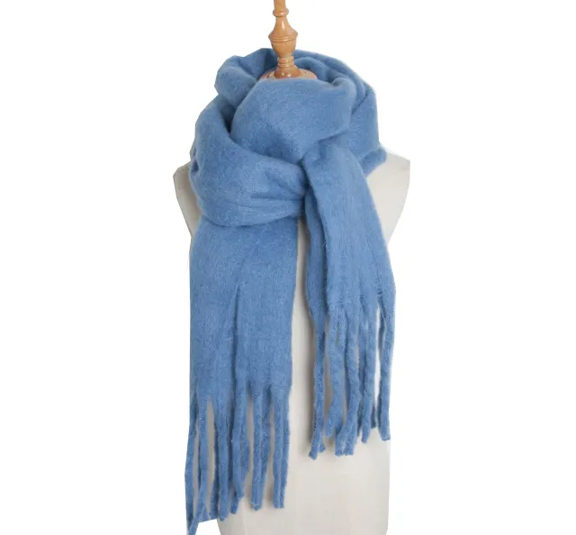 New Women's Shawl Long Fringe Thick Straw Thick Scarf 08 Denim Blue - Shop at LoveMi