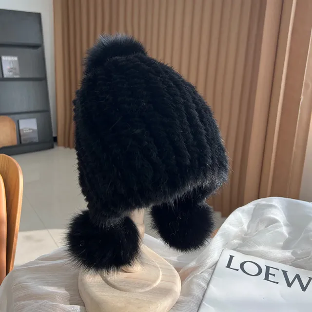 Winter Fashionable Warm Thickened Mink Plush Earmuff Hat Black - Shop at LoveMi