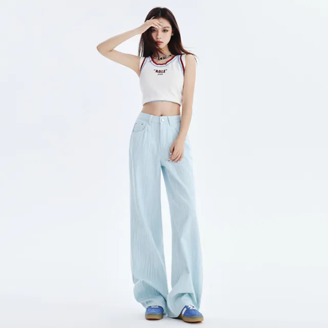 Women's Bamboo High Waist Slimming And Straight Wide Leg Leisure Jeans Blue - Shop at LoveMi
