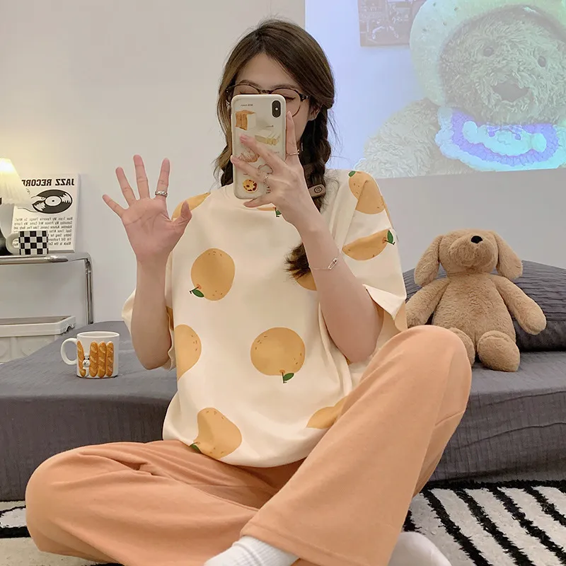 Summer Pajamas Women's Short-sleeved Trousers Cotton Two-piece Set - Q 1917-Xl
