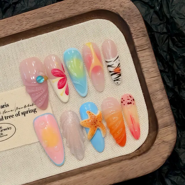 Three dimensional Starfish Island Vacation Style Wear Nail Tip Medium M - Shop at LoveMi