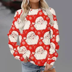 Christmas Fashion Print Round Neck Men's Women's Pullover - Hz23156 - View 1