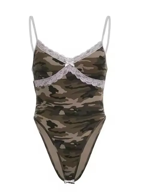 Bow Lace Trim Printed Sleeveless Tank Top Green - Shop at LoveMi